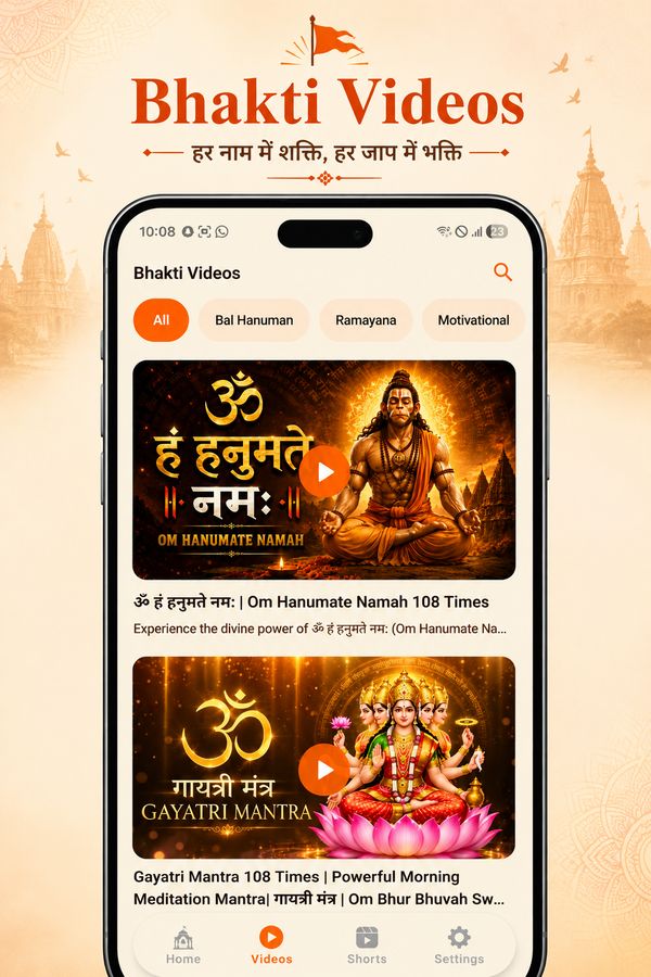 Bhakti Videos screen with Hanuman mantra videos