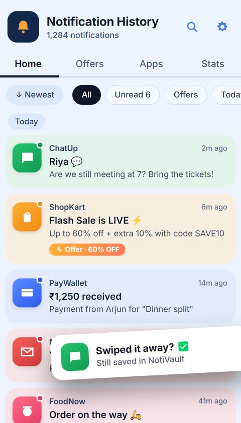 NotiVault notification history screen