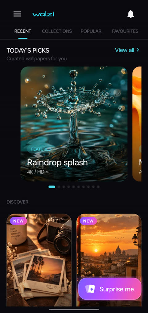 Walzi app home screen