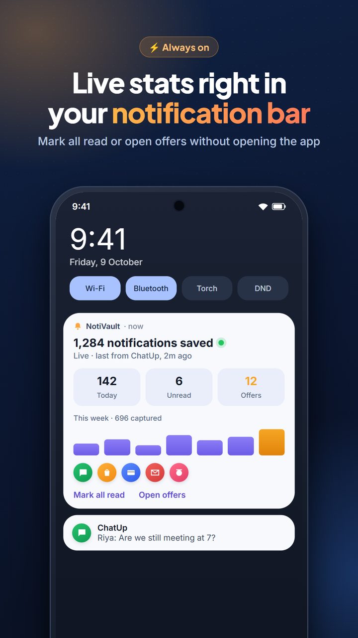 NotiVault — live stats right in your notification bar