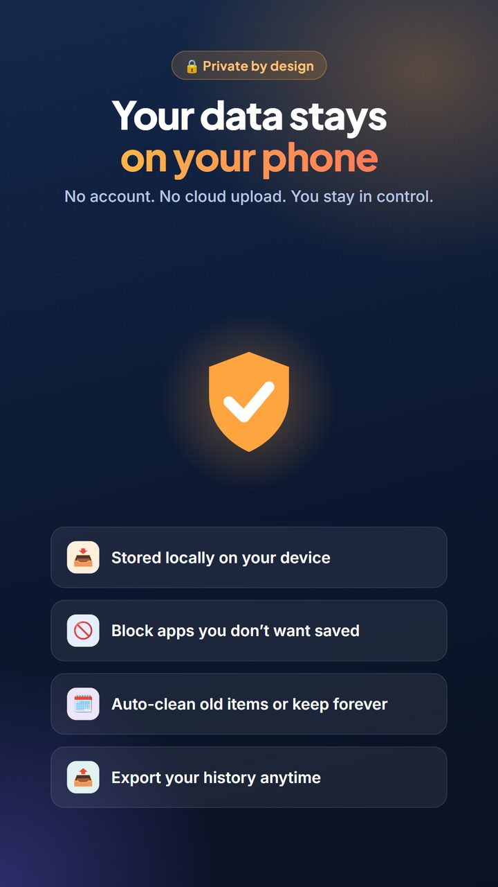 NotiVault — private by design, your data stays on your phone