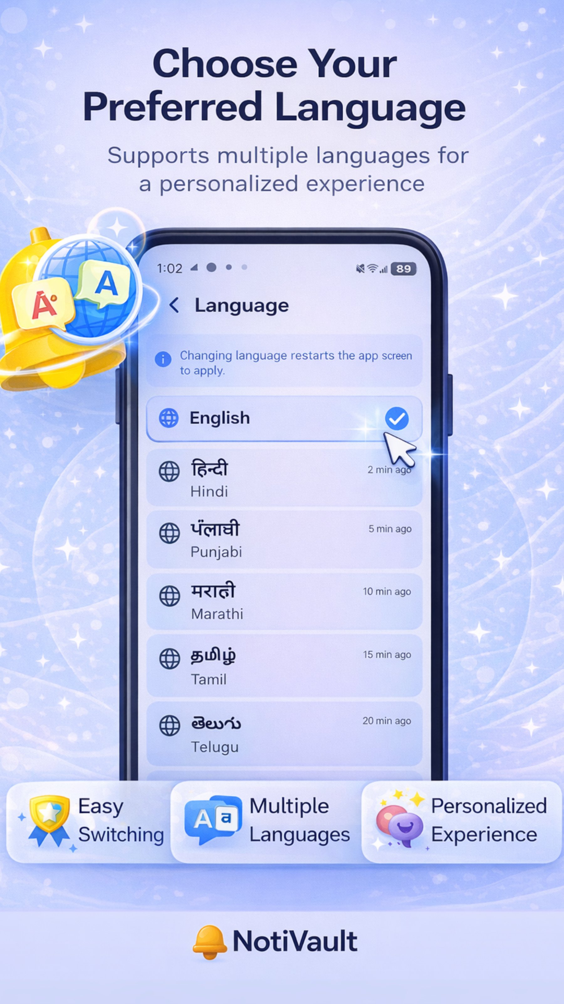 NotiVault language settings