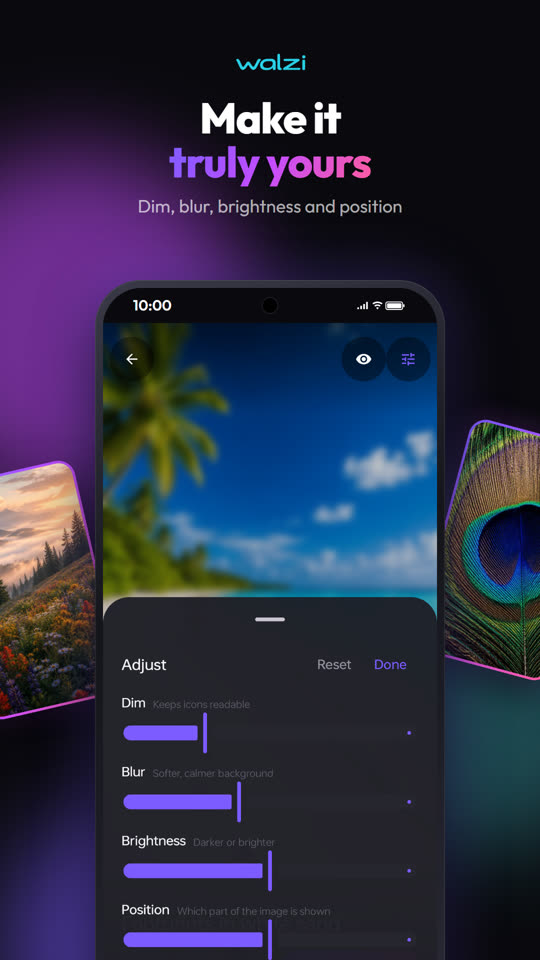Walzi — dim, blur, brightness and position tools